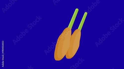 Balinese minced satay animation on blue screen 