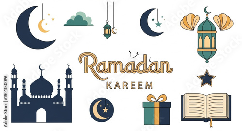 Ramadan Kareem Islamic Symbols and Decorations Collection.