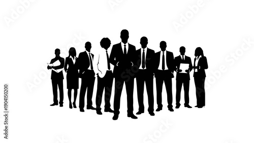 Group of business professionals standing together in formal attire vector illustration