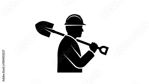 Construction Worker Holding Shovel Silhouette Vector Illustration