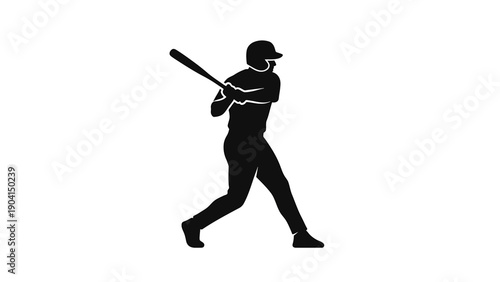 Baseball Player Swinging Bat Silhouette Vector Illustration