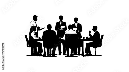 Business Meeting Silhouettes at Conference Table Vector Illustration