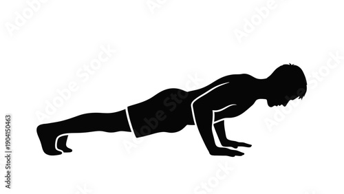 Man doing push-ups in black silhouette on white background vector illustration