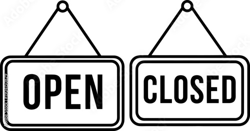 Two signs depicting the words open and closed to indicate business hours Vector
