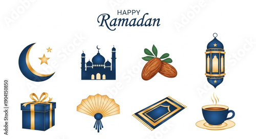 Ramadan Kareem Islamic Holiday Icons Collection.
