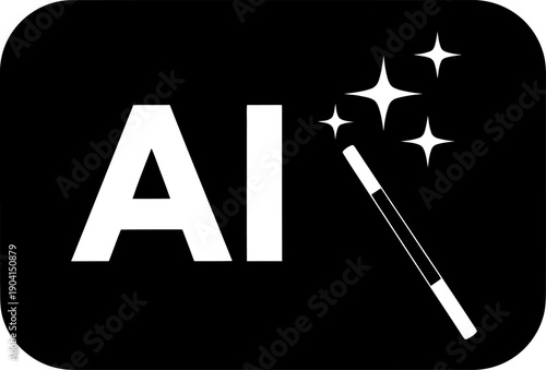 A stylized graphic featuring the letters ai with a magic wand and stars Vector