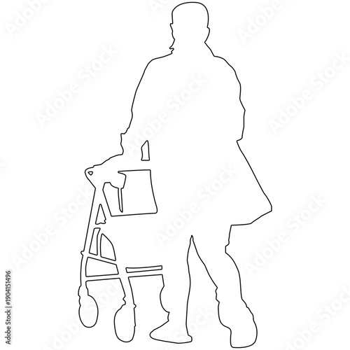 An outline of a person with a walker