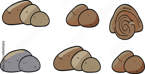 Cartoon rock and stone collection natural boulder shapes decorative vector illustration set