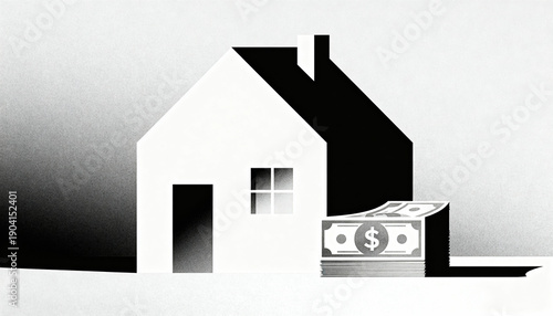 Minimalist Vector House and Stack of Bills for Saving and Budgeting