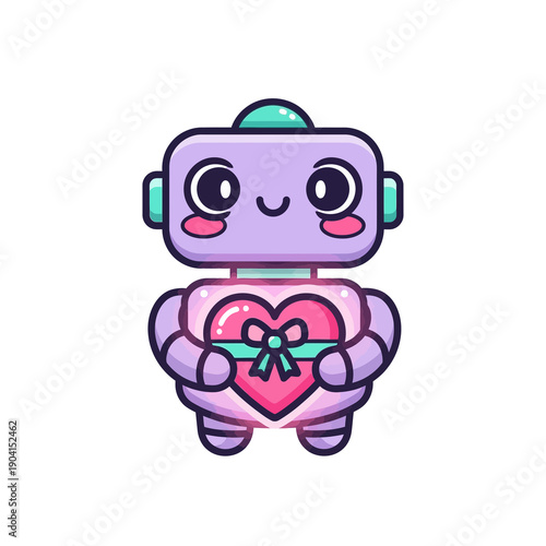 Cute robot character with heart symbol.