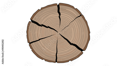 Crosssection of a cracked tree trunk with growth rings