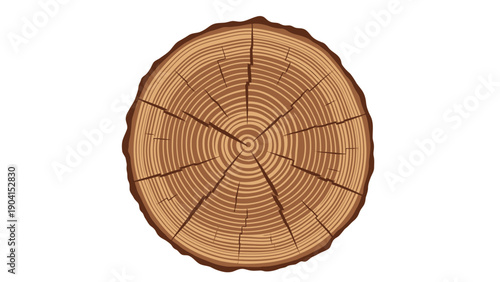 Crosssection of a tree trunk showing concentric growth rings and radial cracks