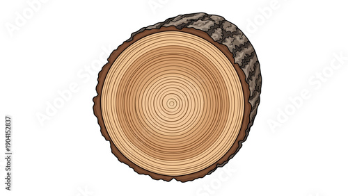 Crosssection of a tree trunk showing annual growth rings and textured bark
