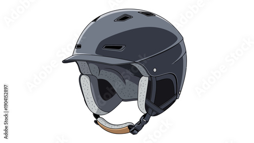 Dark gray ski or snowboard helmet with soft lining and chinstrap