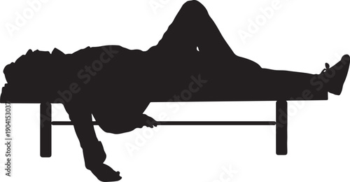 Print Silhouette of a man lying on a bench, exhaustion, rest, contemplation, isolated