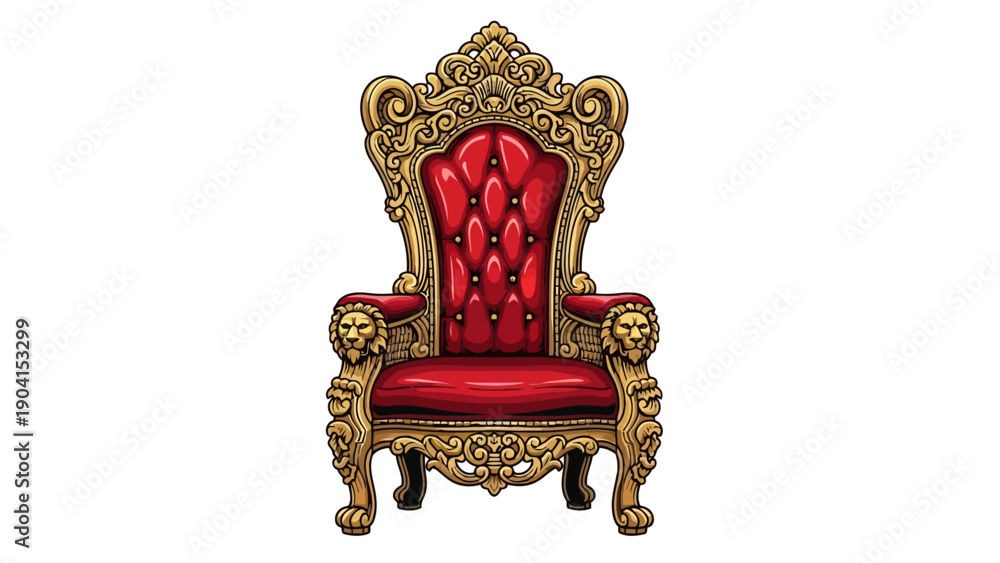 Fototapeta premium Pixel art golden throne with red tufted upholstery and lion armrests