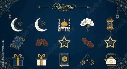 Ramadan Kareem Islamic cultural symbols collection.
