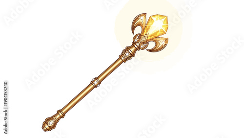 Ornate golden staff with a glowing yellow faceted gemstone top