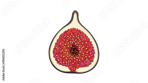 Pixel art illustration of a crosssection of a purple fig fruit