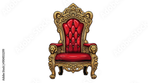 Pixel art golden throne with red tufted upholstery and lion armrests