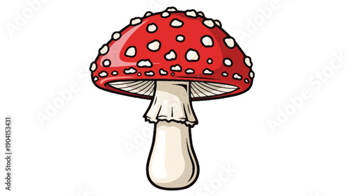 Red and white spotted mushroom illustration on a white background