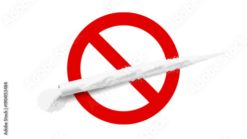 Red prohibition circle over a line of white powdery substance
