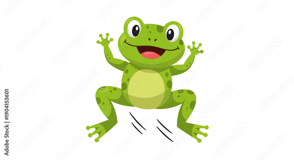 Fototapeta premium Cartoon frog in mid air playful illustration on white background