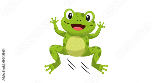 Cartoon frog in mid air playful illustration on white background