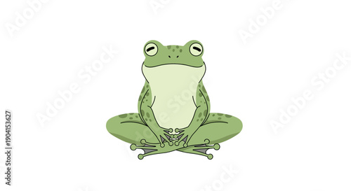 Cartoon frog meditating calmly isolated on white background copy space