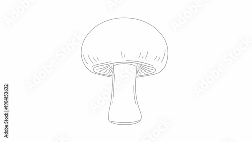 Simple grey line drawing of a mushroom with a rounded cap and distinct gills