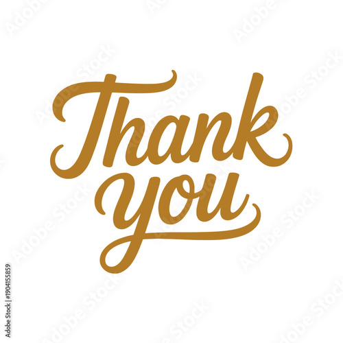 Elegant golden cursive script boldly displays the appreciative phrase thank you on a white background.