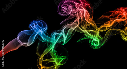 Vibrant Rainbow Smoke Trails on Black Background