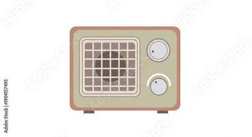 Flat design illustration of a vintage retro radio with speaker and control knobs.