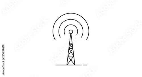A minimalist line art icon depicting a communication tower transmitting wireless radio signals.