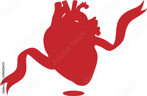 Red human heart silhouette with flowing ribbon illustration