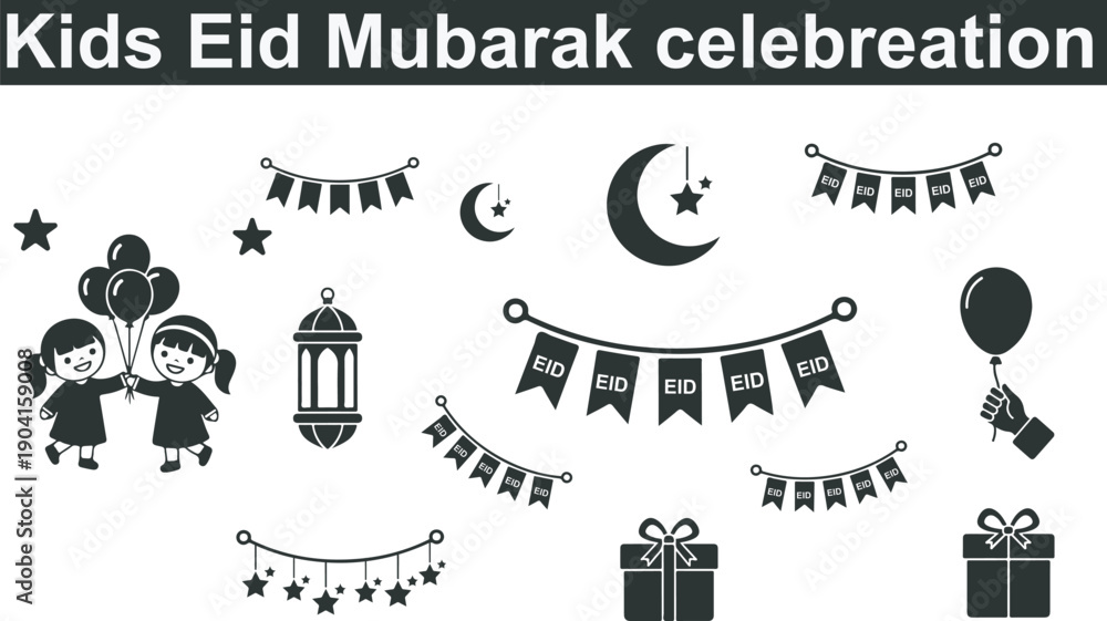 Naklejka premium Kids Eid Star Icon Illustration eid