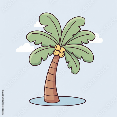 Tropical palm tree icon, cute cartoon style, smooth outline, pastel colors, child-friendly look