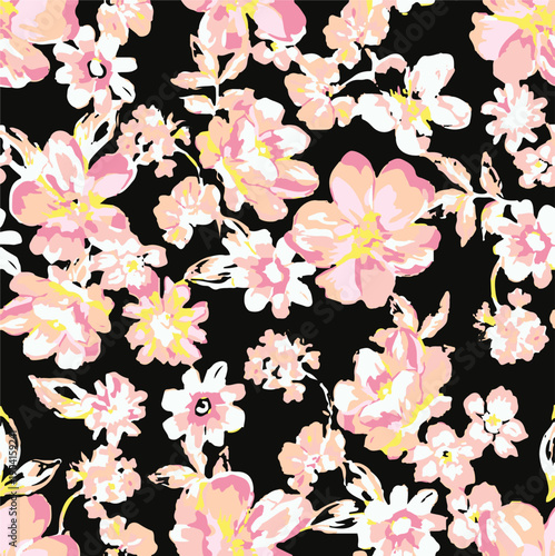 Big flowers pattern, upscale floral pattern. graphical textures floral, trendy colors pattern , flowers background with leaves. vector illustration.