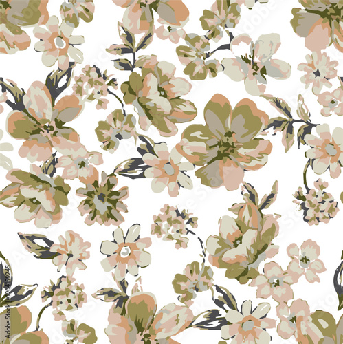 Big flowers pattern, upscale floral pattern. graphical textures floral, trendy colors pattern , flowers background with leaves. vector illustration.