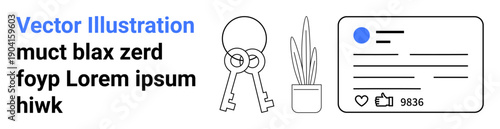 Online privacy, user authentication, digital identity, data security, social media, and personal networks. Key and ID card with plant displayed. Digital identity and online privacy concept