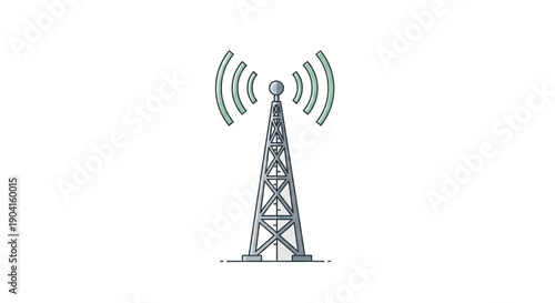 Illustration of a communication tower emitting radio waves, symbolizing connectivity and broadcast.
