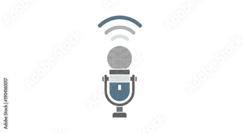 Stylized illustration of a vintage microphone with radiating sound waves, symbolizing audio broadcasting and communication.