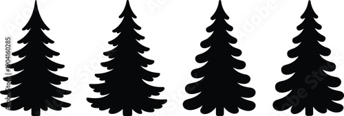 Christmas tree silhouette evergreen pine fir vector illustration black winter holiday decoration nature forest icon design collection set
