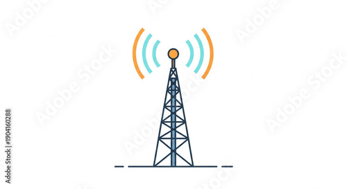 A simple illustration of a communication tower emitting radio waves, symbolizing connectivity and telecommunications.
