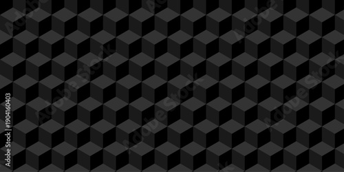 Black cube seamless creative cubes decoration triangle wall and wallpaper textile vector square tile, mosaic endless repeat hexagon block texture background.