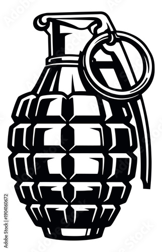 Line art illustration of a hand grenade depicting a classic military weapon design for conflict and security concepts