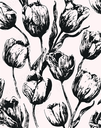 Big flowers pattern, upscale floral pattern. graphical textures floral, trendy colors pattern , flowers background with leaves. vector illustration.