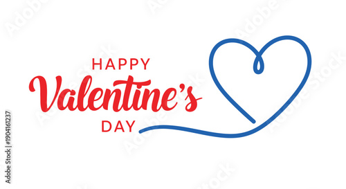 Happy valentine s day greeting with a blue heart and red text illustration
