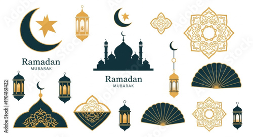 Ramadan Islamic Symbols and Ornaments Collection.