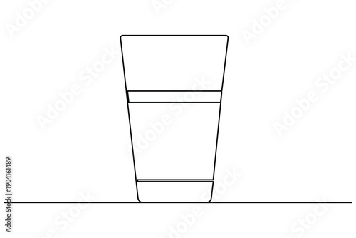 One line drawing of a water glass with liquid inside on white background
